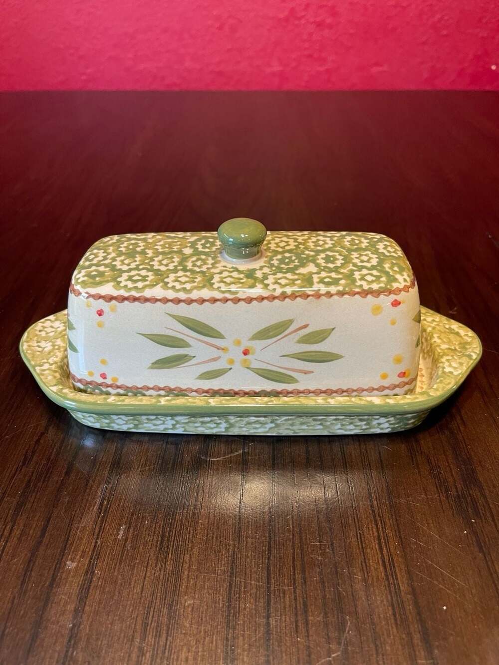 Temp-tations Old World Green 1/4 Lb Covered Butter Dish with Tray
